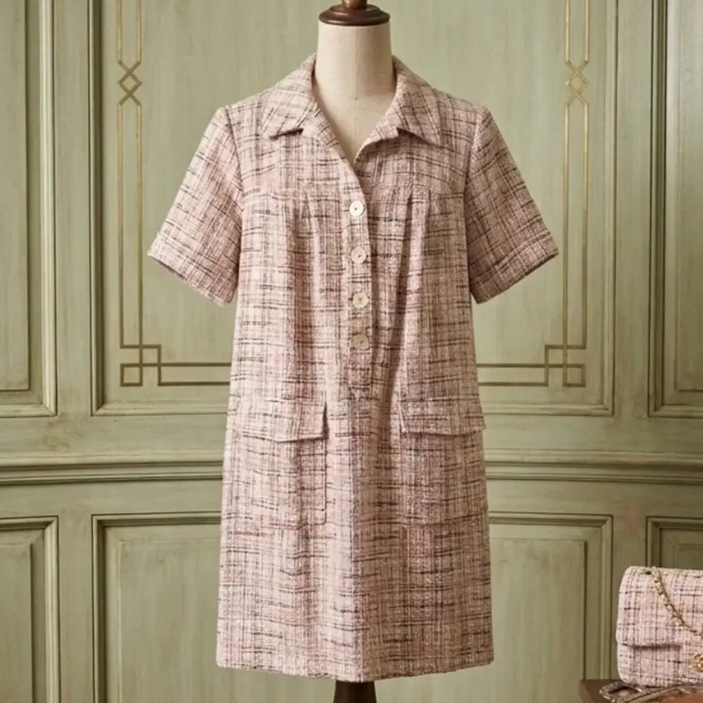 Tyler Böe Pink Teed/Bouclé Quiet Luxury Preppy Workwear Knit Shift Dress - Sz M - Picture 1 of 7